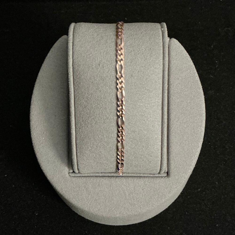 BEAUTIFUL 14k/925 Rose Gold Figaro Bracelet MADE IN ITALY~NEW~Retail $55